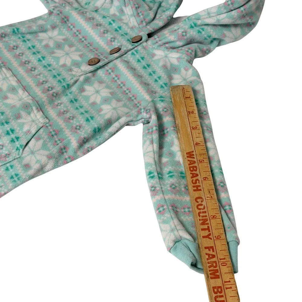 Carters Baby Girl 18M Mint Green Fair Isle Snowflake Fleece Hooded Jumpsuit